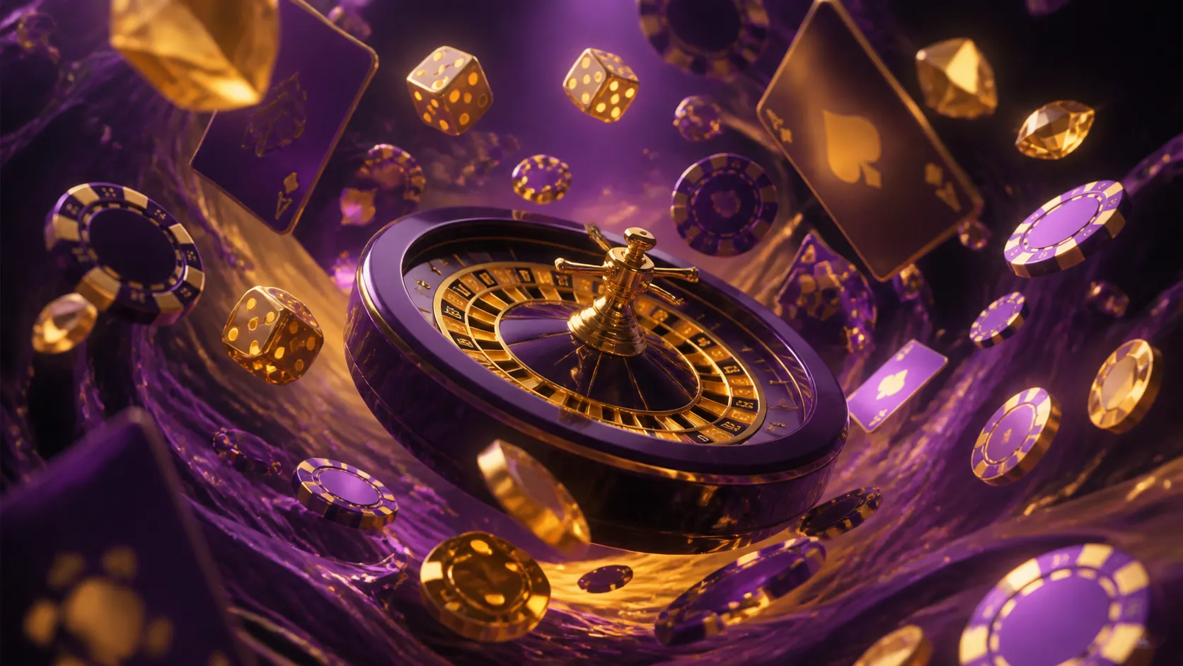 Cinematic luxury casino banner for Playbaze with poker chips and roulette wheel in vibrant colors.
